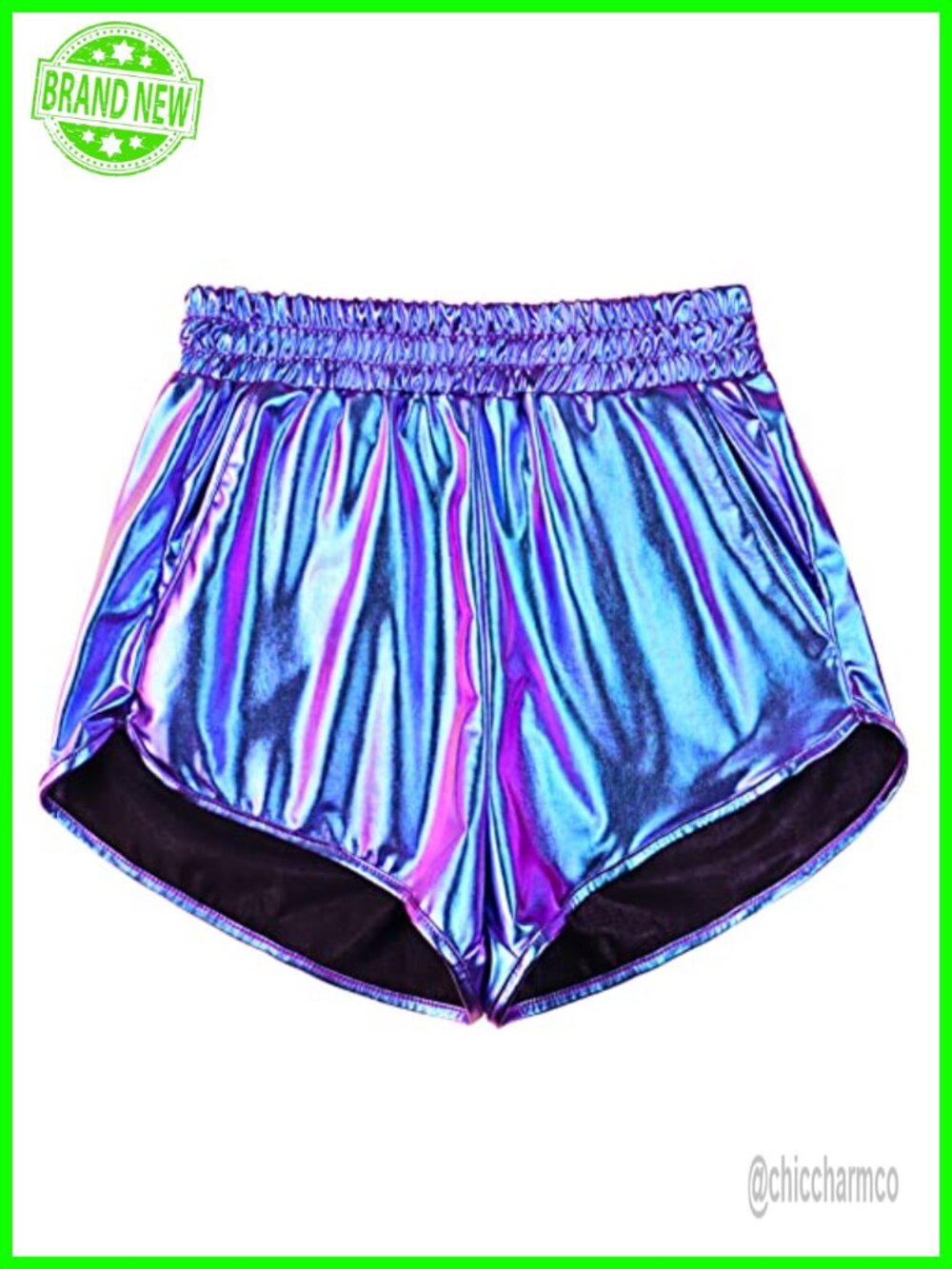 Women's Metallic Shiny High Rise Compression Shorts Yoga Dance Festival